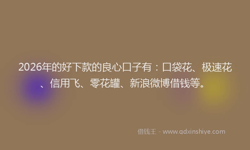 2026年的好下款的良心口子有：口袋花、极速花、信用飞、零花罐、新浪微博借钱等。