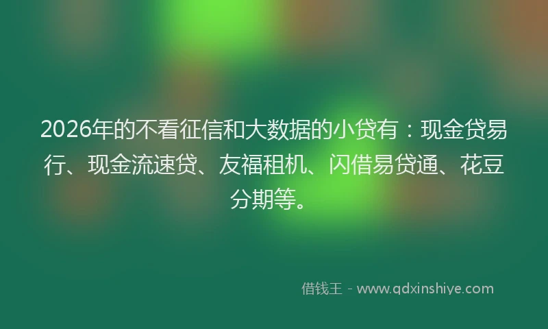 2026年的不看征信和大数据的小贷有：现金贷易行、现金流速贷、友福租机、闪借易贷通、花豆分期等。