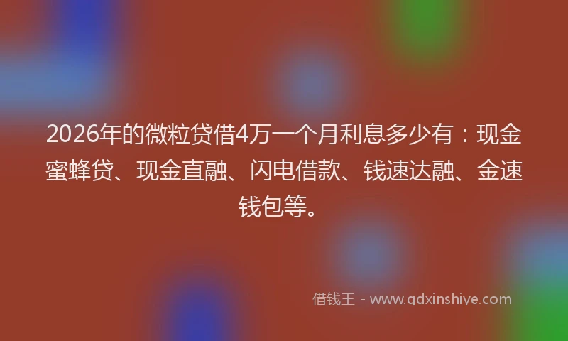 2026年的微粒贷借4万一个月利息多少有：现金蜜蜂贷、现金直融、闪电借款、钱速达融、金速钱包等。