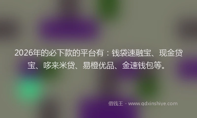 2026年的必下款的平台有：钱袋速融宝、现金贷宝、哆来米贷、易橙优品、金速钱包等。