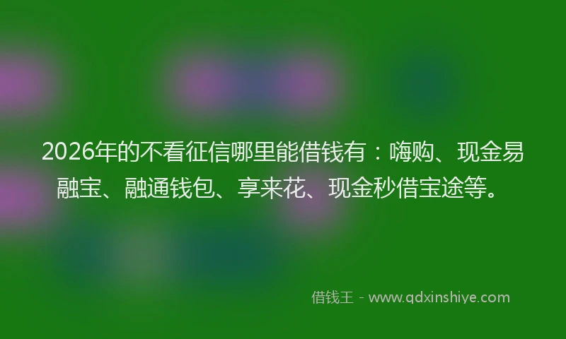 2026年的不看征信哪里能借钱有:嗨购、现金易融宝、融通钱包、享来花、现金秒借宝途等。