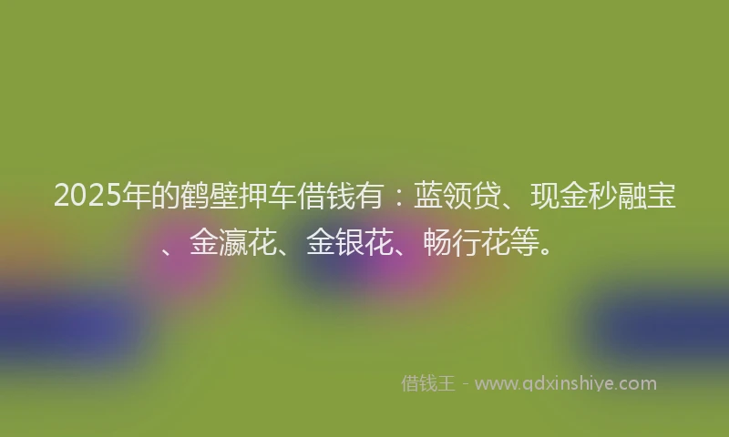 2025年的鹤壁押车借钱有:蓝领贷、现金秒融宝、金瀛花、金银花、畅行花等。
