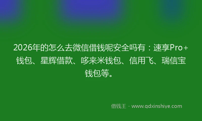 2026年的怎么去微信借钱呢安全吗有:速享Pro+钱包、星辉借款、哆来米钱包、信用飞、瑞信宝钱包等。