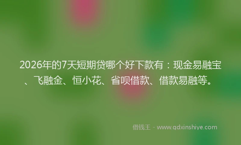 2026年的7天短期贷哪个好下款有：现金易融宝、飞融金、恒小花、省呗借款、借款易融等。