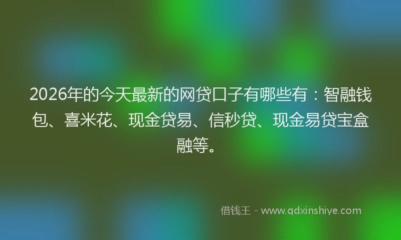 2026年的今天最新的网贷口子有哪些有：智融钱包、喜米花、现金贷易、信秒贷、现金易贷宝盒融等。