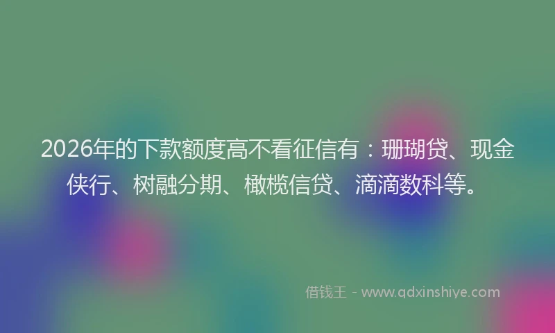 2026年的下款额度高不看征信有:珊瑚贷、现金侠行、树融分期、橄榄信贷、滴滴数科等。