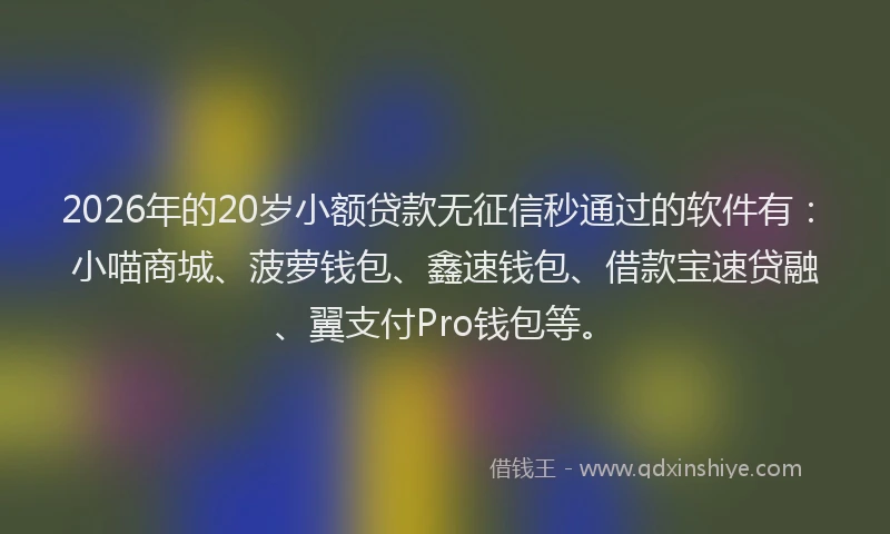 2026年的20岁小额贷款无征信秒通过的软件有:小喵商城、菠萝钱包、鑫速钱包、借款宝速贷融、翼支付Pro钱包等。