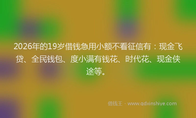 2026年的19岁借钱急用小额不看征信有:现金飞贷、全民钱包、度小满有钱花、时代花、现金侠途等。