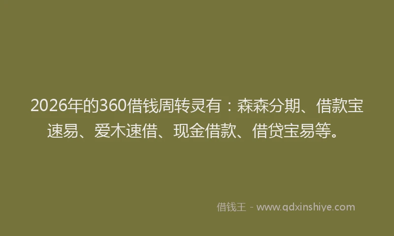2026年的360借钱周转灵有：森森分期、借款宝速易、爱木速借、现金借款、借贷宝易等。