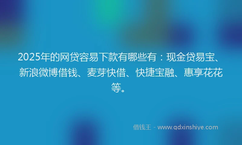 2025年的网贷容易下款有哪些有:现金贷易宝、新浪微博借钱、麦芽快借、快捷宝融、惠享花花等。