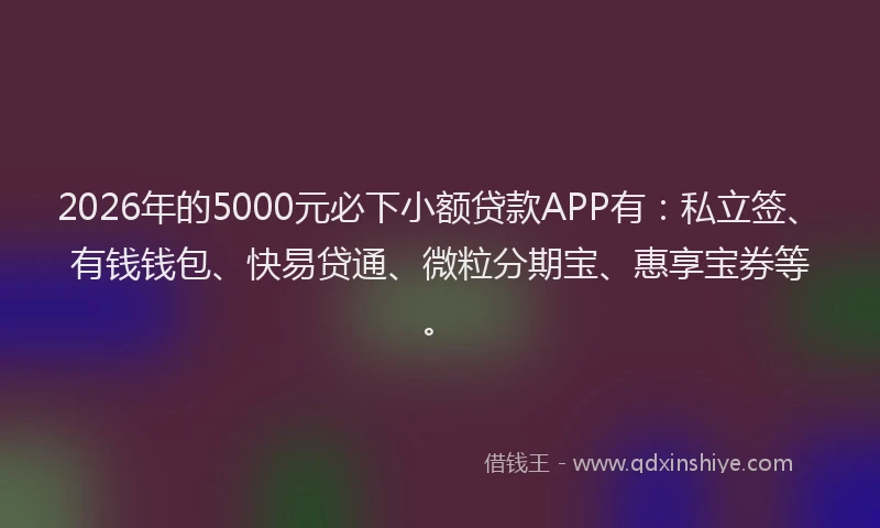 2026年的5000元必下小额贷款APP有：私立签、有钱钱包、快易贷通、微粒分期宝、惠享宝券等。