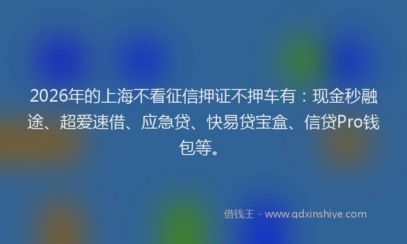 2026年的上海不看征信押证不押车有:现金秒融途、超爱速借、应急贷、快易贷宝盒、信贷Pro钱包等。