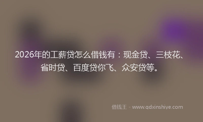 2026年的工薪贷怎么借钱有：现金贷、三枝花、省时贷、百度贷你飞、众安贷等。