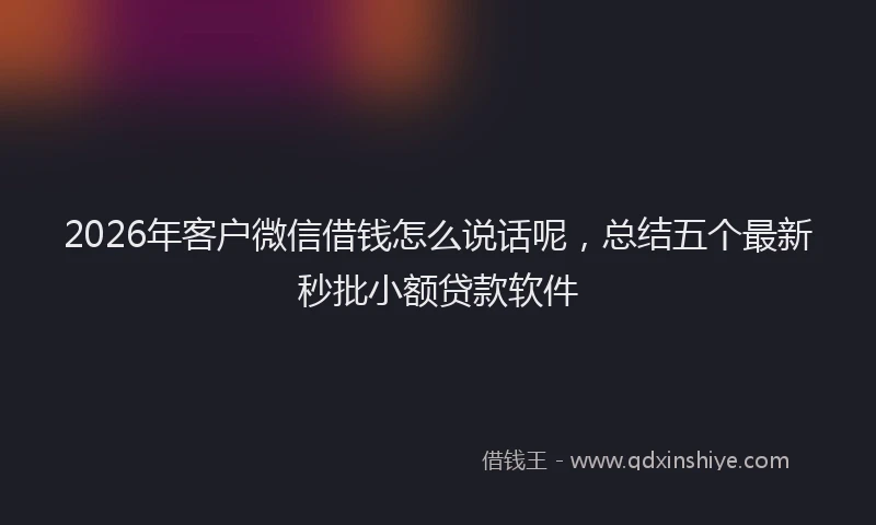 2026年客户微信借钱怎么说话呢，总结五个最新秒批小额贷款软件