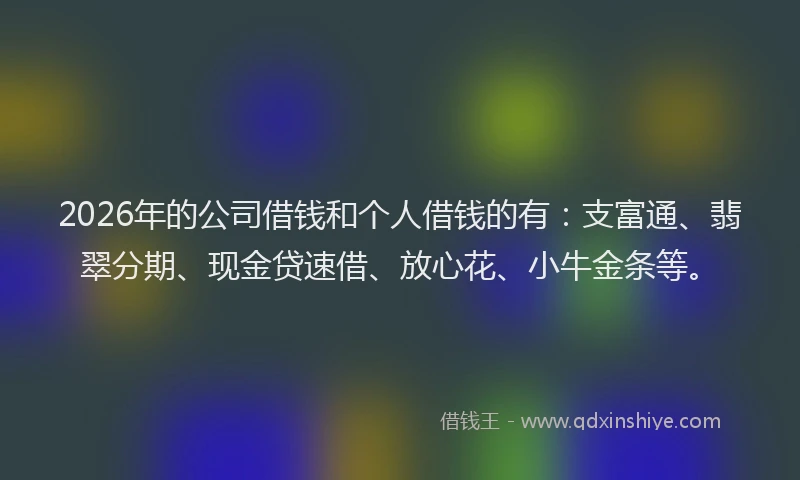 2026年的公司借钱和个人借钱的有:支富通、翡翠分期、现金贷速借、放心花、小牛金条等。