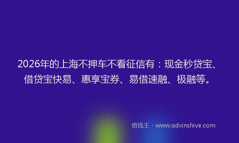 2026年的上海不押车不看征信有:现金秒贷宝、借贷宝快易、惠享宝券、易借速融、极融等。