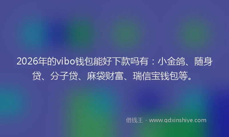 2026年的vibo钱包能好下款吗有：小金鸽、随身贷、分子贷、麻袋财富、瑞信宝钱包等。