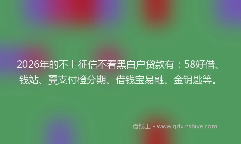 2026年的不上征信不看黑白户贷款有:58好借、钱站、翼支付橙分期、借钱宝易融、金钥匙等。
