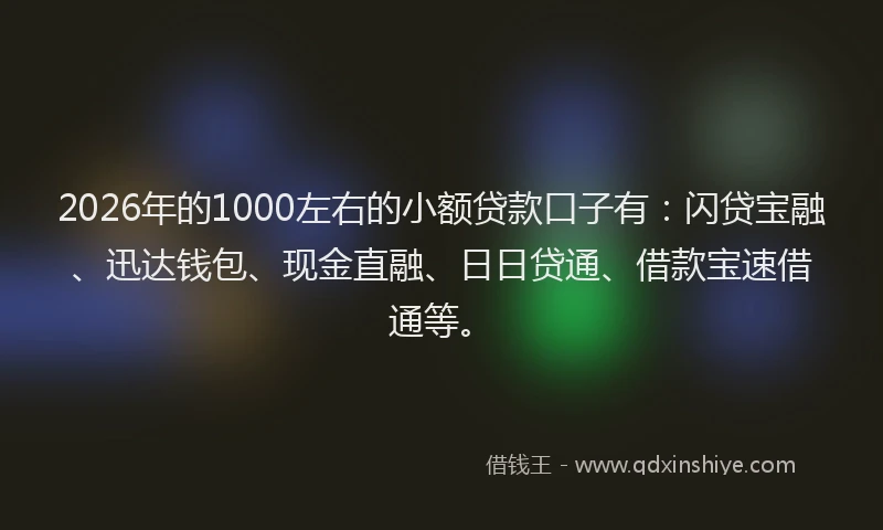 2026年的1000左右的小额贷款口子有：闪贷宝融、迅达钱包、现金直融、日日贷通、借款宝速借通等。