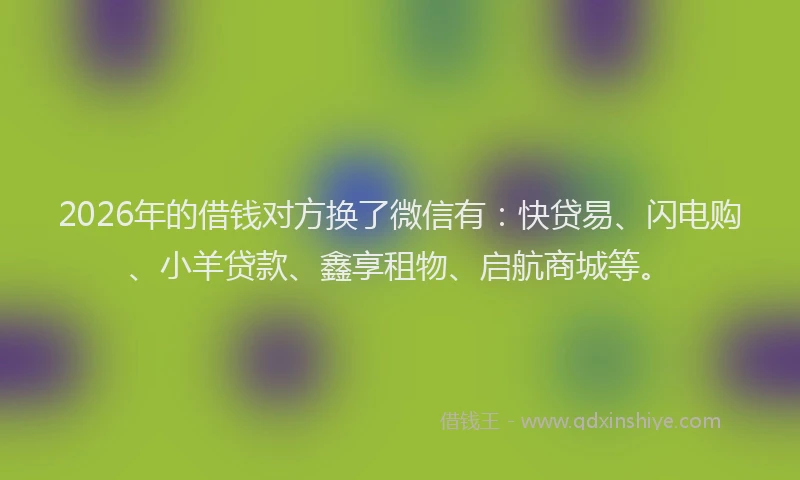 2026年的借钱对方换了微信有：快贷易、闪电购、小羊贷款、鑫享租物、启航商城等。
