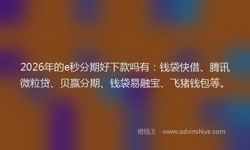 2026年的e秒分期好下款吗有:钱袋快借、腾讯微粒贷、贝赢分期、钱袋易融宝、飞猪钱包等。