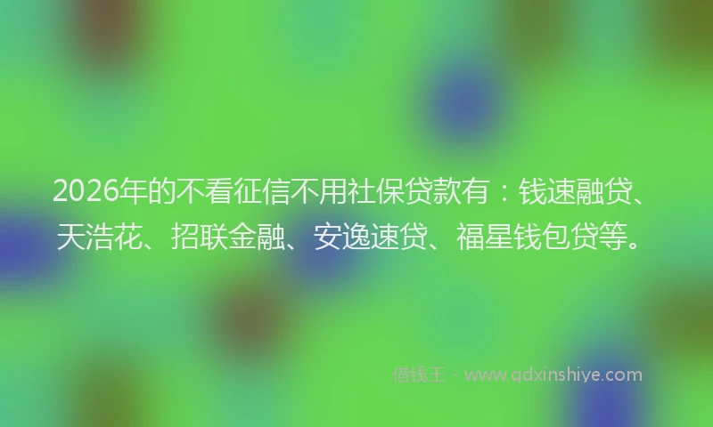 2026年的不看征信不用社保贷款有:钱速融贷、天浩花、招联金融、安逸速贷、福星钱包贷等。