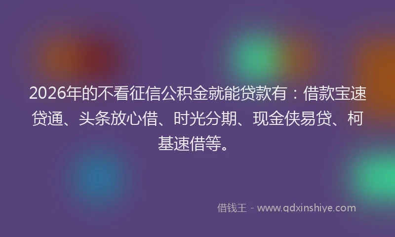 2026年的不看征信公积金就能贷款有：借款宝速贷通、头条放心借、时光分期、现金侠易贷、柯基速借等。