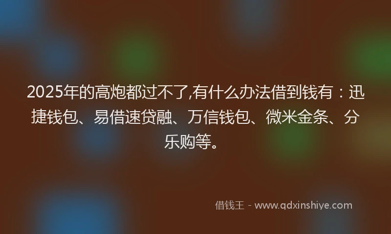 2025年的高炮都过不了,有什么办法借到钱有:迅捷钱包、易借速贷融、万信钱包、微米金条、分乐购等。