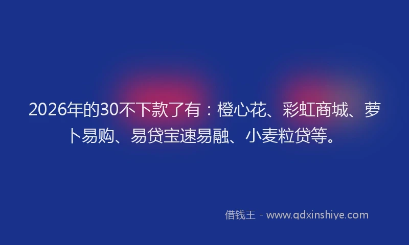 2026年的30不下款了有：橙心花、彩虹商城、萝卜易购、易贷宝速易融、小麦粒贷等。