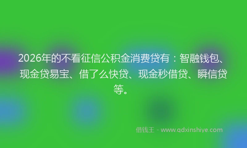 2026年的不看征信公积金消费贷有:智融钱包、现金贷易宝、借了么快贷、现金秒借贷、瞬信贷等。