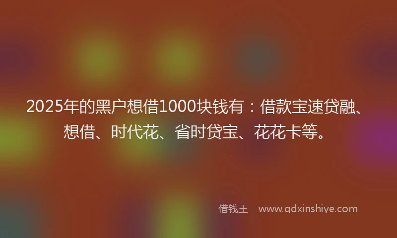 2025年的黑户想借1000块钱有：借款宝速贷融、想借、时代花、省时贷宝、花花卡等。