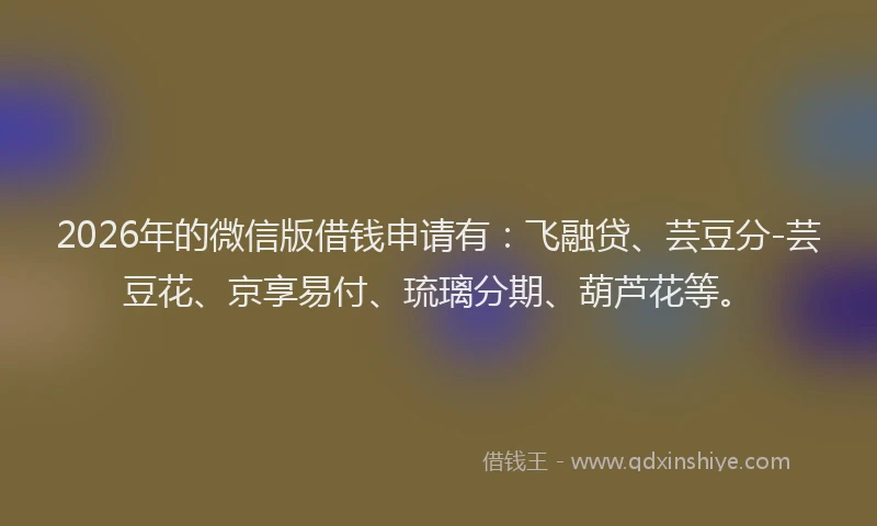 2026年的微信版借钱申请有:飞融贷、芸豆分-芸豆花、京享易付、琉璃分期、葫芦花等。