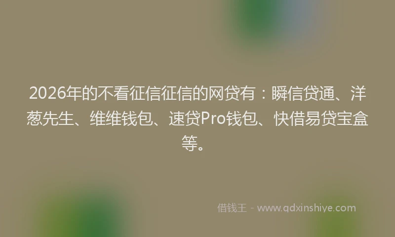 2026年的不看征信征信的网贷有：瞬信贷通、洋葱先生、维维钱包、速贷Pro钱包、快借易贷宝盒等。