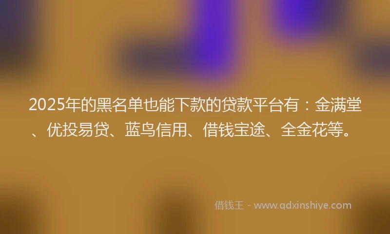 2025年的黑名单也能下款的贷款平台有：金满堂、优投易贷、蓝鸟信用、借钱宝途、全金花等。
