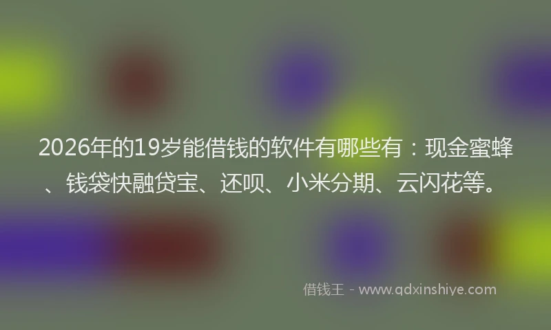 2026年的19岁能借钱的软件有哪些有:现金蜜蜂、钱袋快融贷宝、还呗、小米分期、云闪花等。