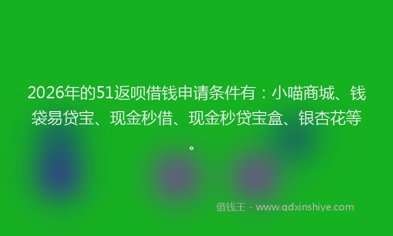 2026年的51返呗借钱申请条件有:小喵商城、钱袋易贷宝、现金秒借、现金秒贷宝盒、银杏花等。
