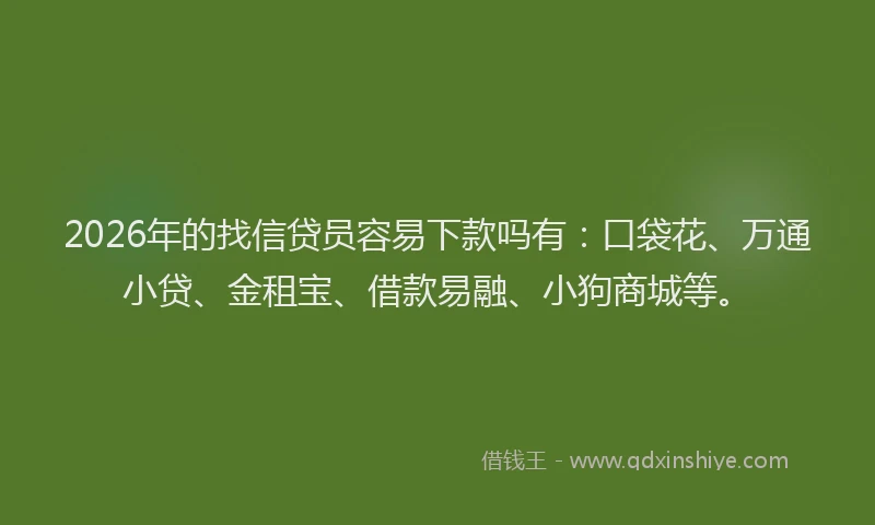 2026年的找信贷员容易下款吗有：口袋花、万通小贷、金租宝、借款易融、小狗商城等。