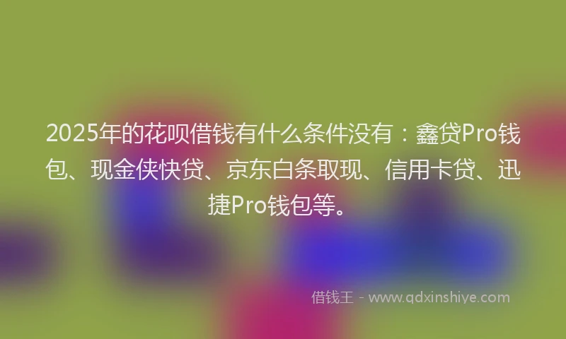 2025年的花呗借钱有什么条件没有：鑫贷Pro钱包、现金侠快贷、京东白条取现、信用卡贷、迅捷Pro钱包等。