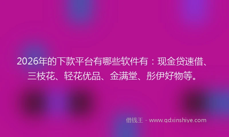 2026年的下款平台有哪些软件有：现金贷速借、三枝花、轻花优品、金满堂、彤伊好物等。