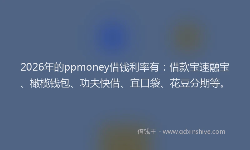 2026年的ppmoney借钱利率有:借款宝速融宝、橄榄钱包、功夫快借、宜口袋、花豆分期等。