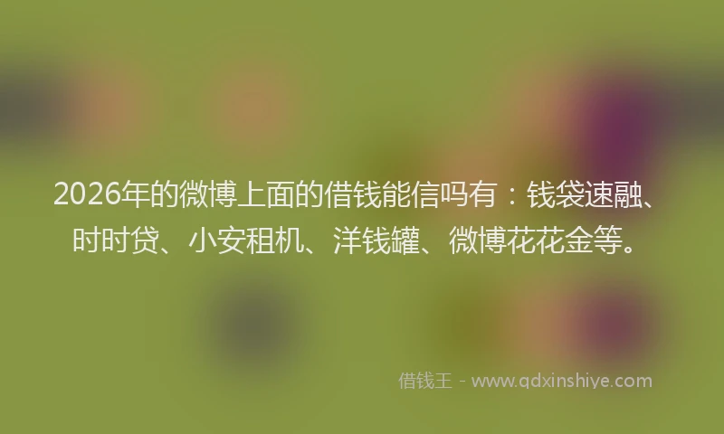 2026年的微博上面的借钱能信吗有：钱袋速融、时时贷、小安租机、洋钱罐、微博花花金等。