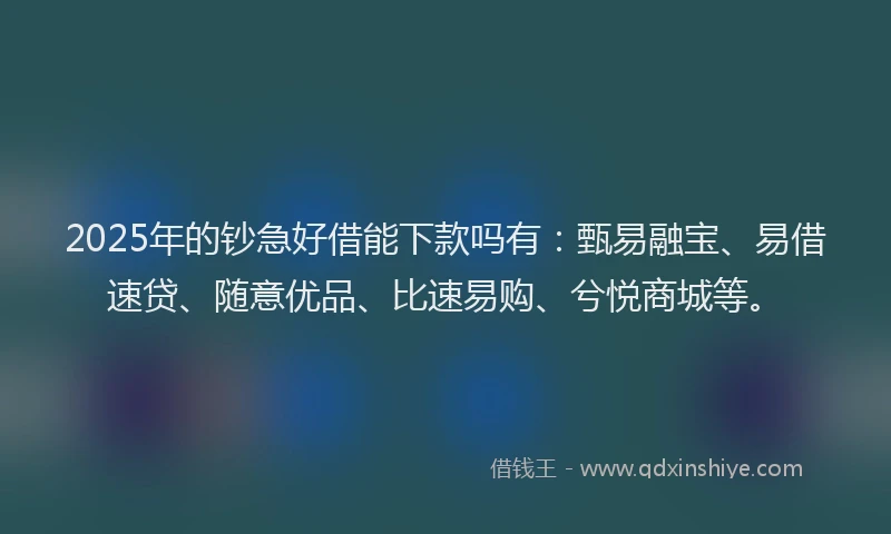 2025年的钞急好借能下款吗有:甄易融宝、易借速贷、随意优品、比速易购、兮悦商城等。