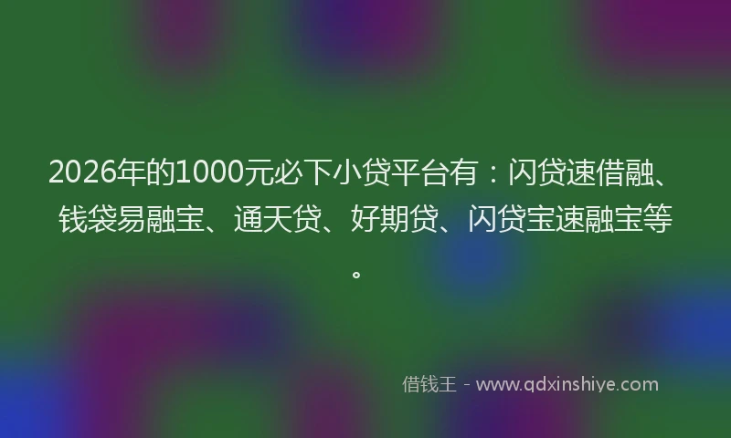 2026年的1000元必下小贷平台有：闪贷速借融、钱袋易融宝、通天贷、好期贷、闪贷宝速融宝等。