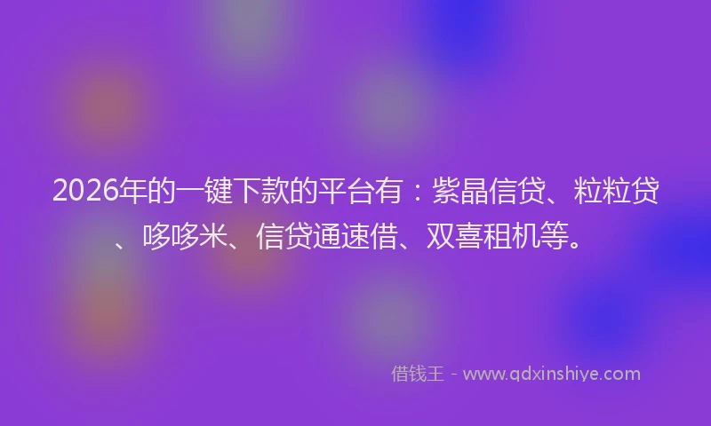 2026年的一键下款的平台有:紫晶信贷、粒粒贷、哆哆米、信贷通速借、双喜租机等。