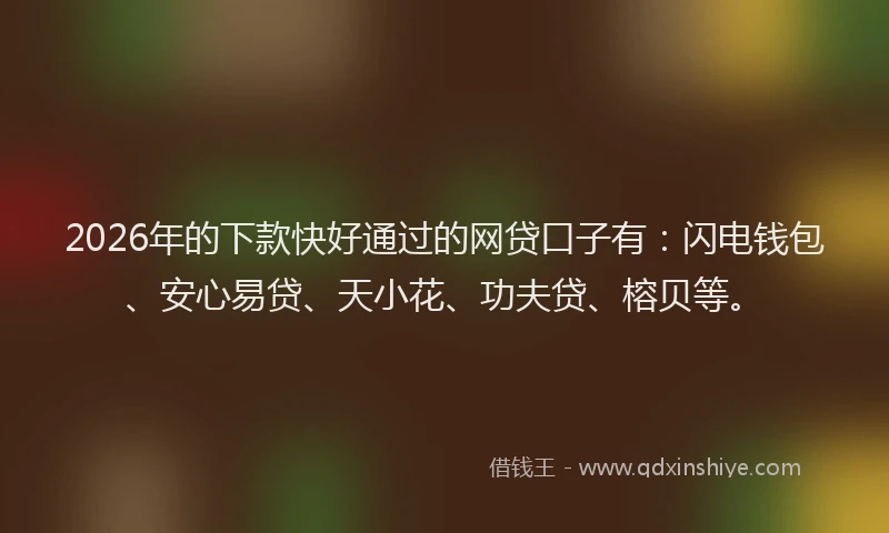 2026年的下款快好通过的网贷口子有:闪电钱包、安心易贷、天小花、功夫贷、榕贝等。