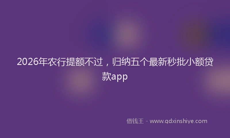 2026年农行提额不过，归纳五个最新秒批小额贷款app