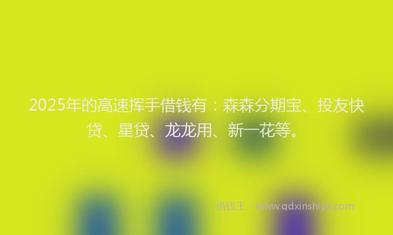 2025年的高速挥手借钱有:森森分期宝、投友快贷、星贷、龙龙用、新一花等。