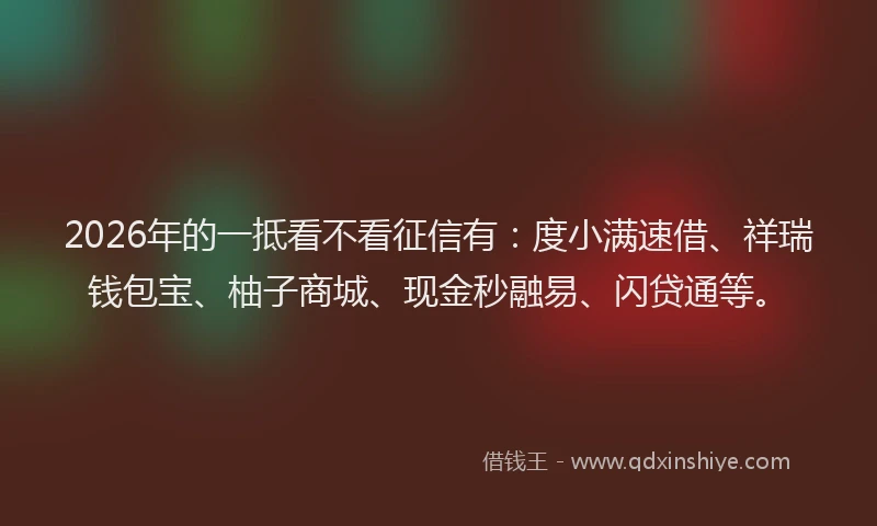 2026年的一抵看不看征信有:度小满速借、祥瑞钱包宝、柚子商城、现金秒融易、闪贷通等。