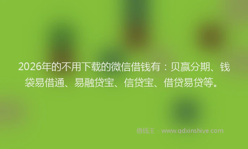 2026年的不用下载的微信借钱有:贝赢分期、钱袋易借通、易融贷宝、信贷宝、借贷易贷等。