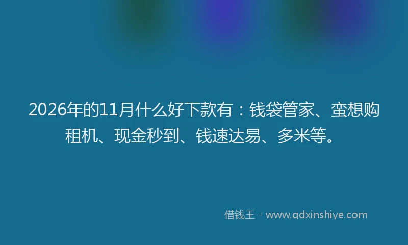 2026年的11月什么好下款有：钱袋管家、蛮想购租机、现金秒到、钱速达易、多米等。